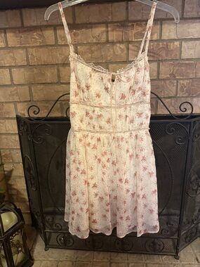 Floral Spaghetti Strap Sundress in White with Pink Floral Print